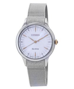画像1: 【送料無料】CITIZEN 海外モデル レディース腕時計 CITIZEN L エコドライブ メッシュ シルバー ダイヤル EM0814-83A