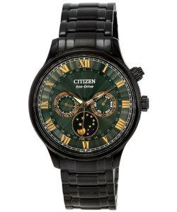 画像1: 【送料無料】CITIZEN メンズ腕時計 海外モデル ムーンフェイズ エコドライブ グリーンダイヤル AP1055-87X