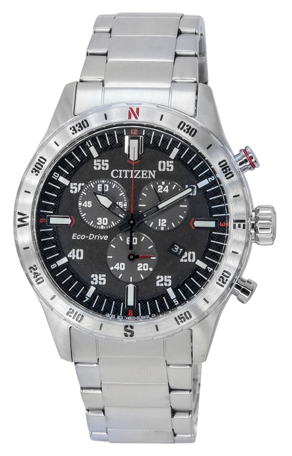 画像1: 【送料無料】CITIZEN メンズ腕時計 海外モデル エコドライブ クロノグラフ ブラックダイヤル AT2520-89E